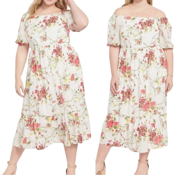Lane Bryant Floral Off-Shoulder Maxi Dress Size 16 - Picture 1 of 10